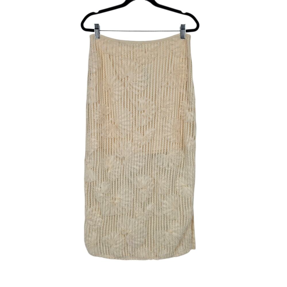 NWT ASTR The Label Cream Sol Textured Floral Sheer Open Knit Midi Skirt Size M - Picture 3 of 7